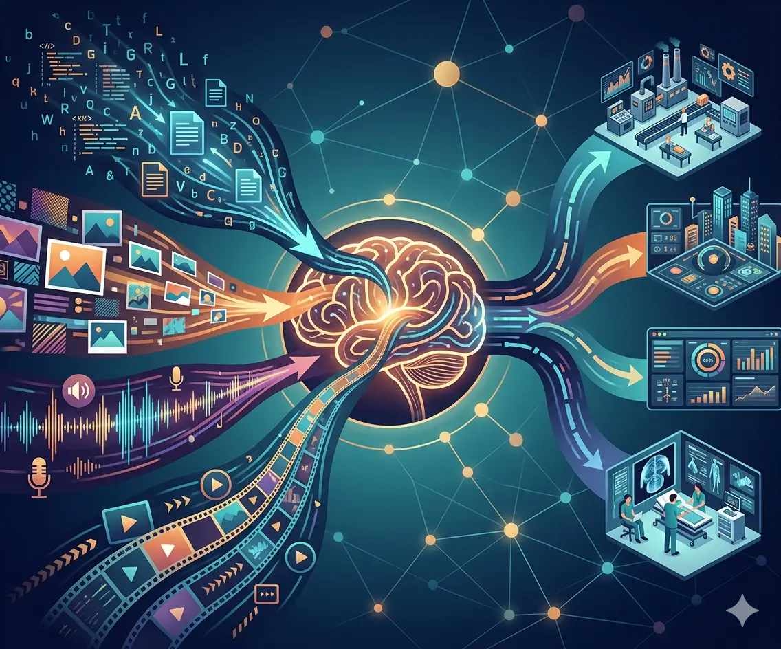Multimodal AI processing text, images, audio, and video
